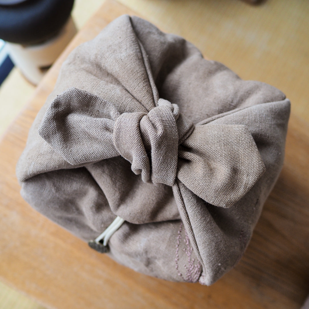 Tea-Dyed Travel Bag With Camellia Sinensis Embroidery