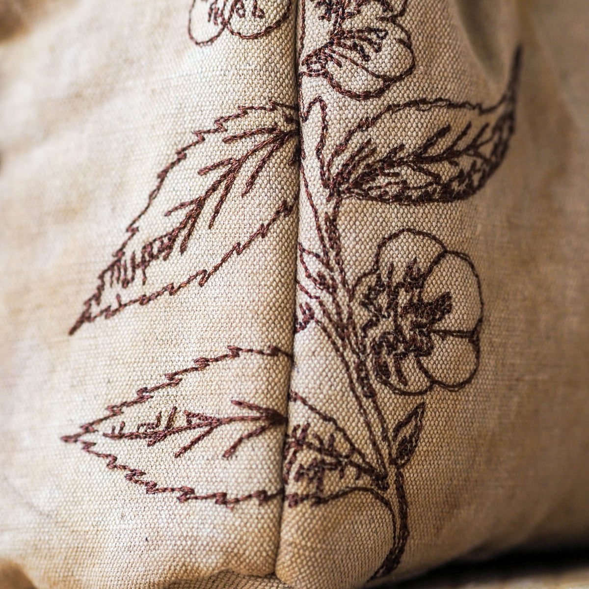 Tea-Dyed Travel Bag With Camellia Sinensis Embroidery