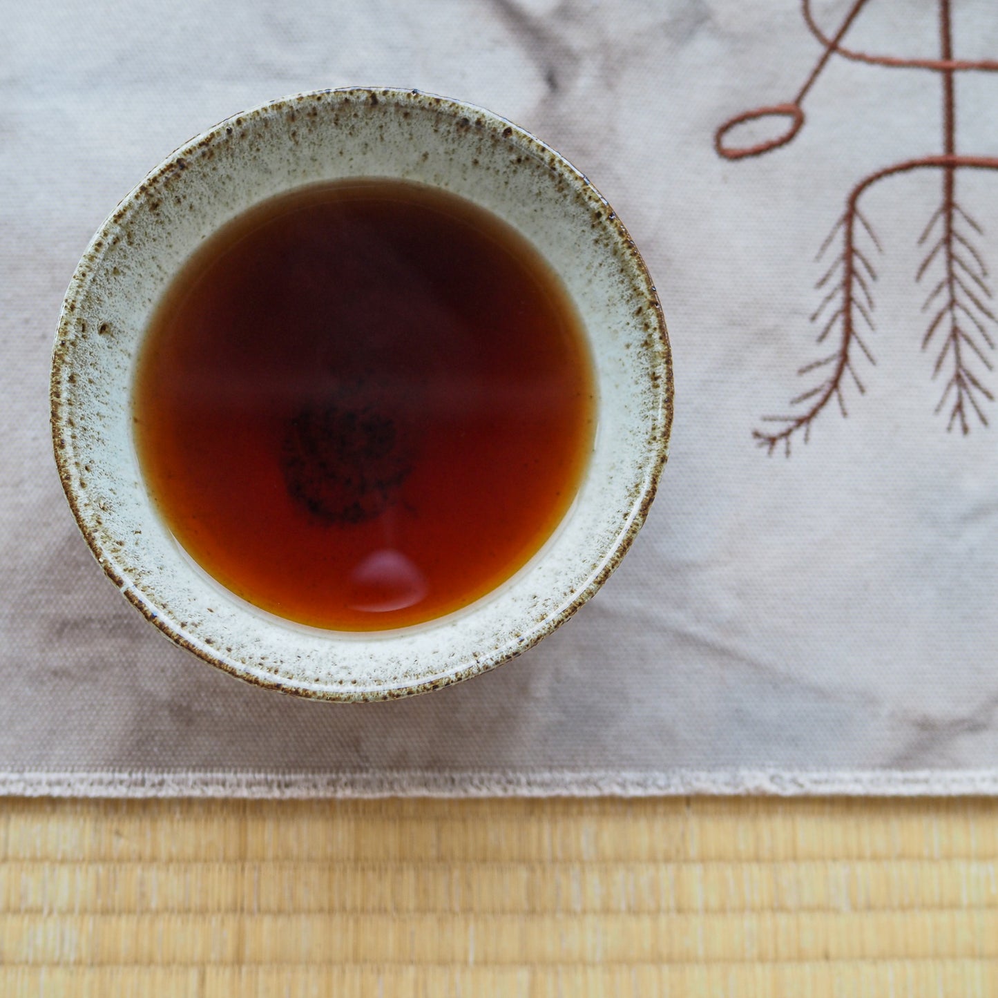 Puerh Dyed Chabu with Tea Embroidery