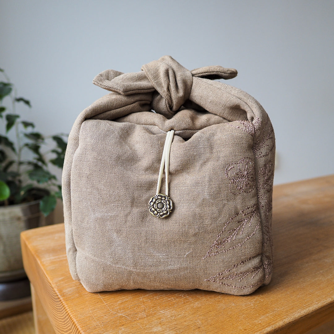 Tea-Dyed Travel Bag With Embroidery