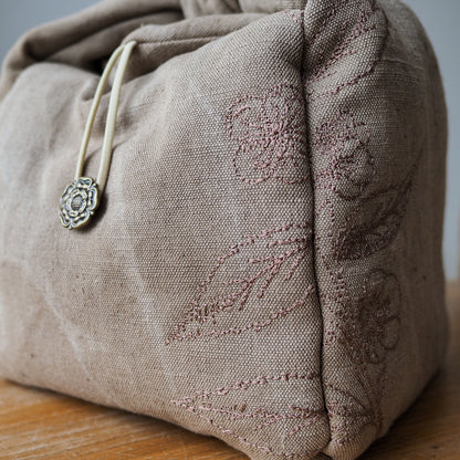Tea-Dyed Travel Bag With Camellia Sinensis Embroidery