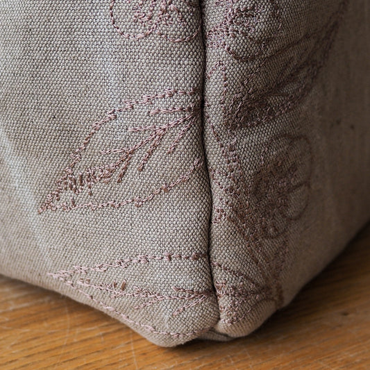 Tea-Dyed Travel Bag With Camellia Sinensis Embroidery