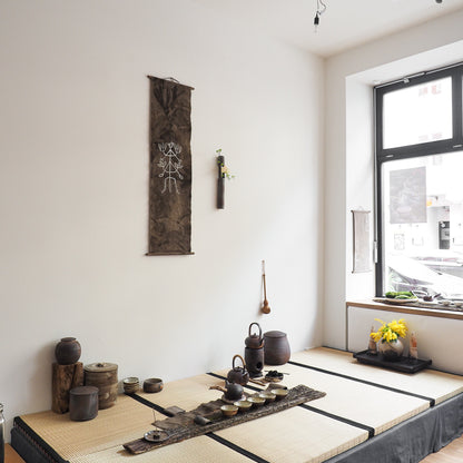 Puerh Dyed Scroll with Tea Embroidery