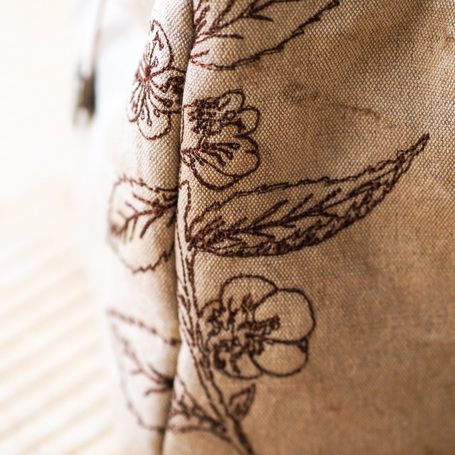Tea-Dyed Travel Bag With Camellia Sinensis Embroidery