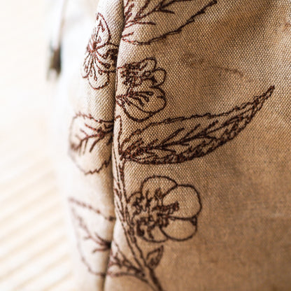 Tea-Dyed Travel Bag With Camellia Sinensis Embroidery