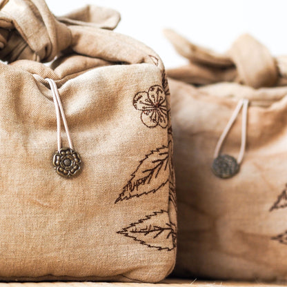 Tea-Dyed Travel Bag With Camellia Sinensis Embroidery