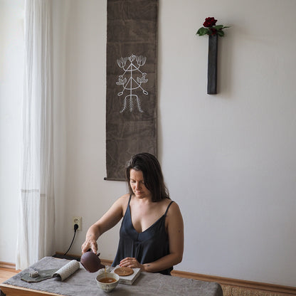 Puerh Dyed Scroll with Tea Embroidery